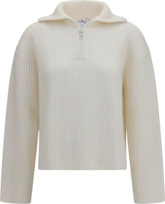 Courr&egrave;ges Womens Sweater Ribbed Zip Heritage White Merino Wool
