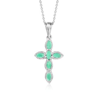 Ross-Simons Emerald Cross Pendant Necklace in Sterling Silver