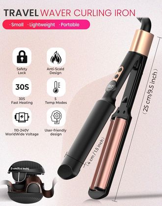 OEM Rizador Con Pantalla Lcd, 120-210 &deg;c, Tama&ntilde;o Viaje, Efecto Playa, Ondas Sirena, Rizador Ligero Para Cabello Ondulado, Mini Rizos