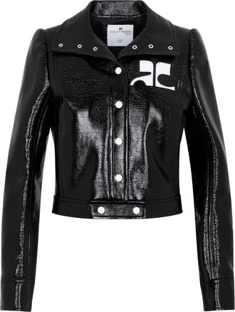 Courrèges Black Vinyl Jacket With Logo-Donna
