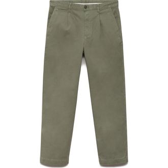 Mango Regular Fit Pleated Stretch Cotton Dress Pants in Pastel Green at Nordstrom, Size 30