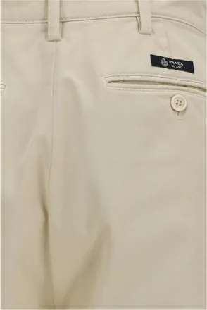 Prada Mens Pants Straight-Leg Cotton Sand Trousers