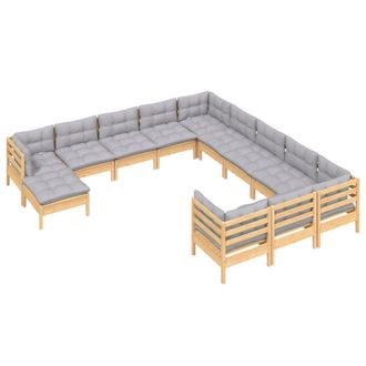 vidaXL Muebles De Jard&iacute;n 12 Pzas Y Cojines Madera De Pino Gris Vidaxl