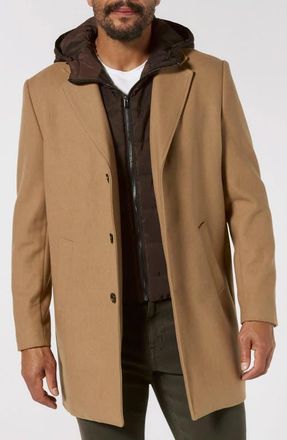 7 Diamonds Midtown Felted Overcoat with Removable Hooded Puffer Bib in Camel at Nordstrom, Size Xx-Large