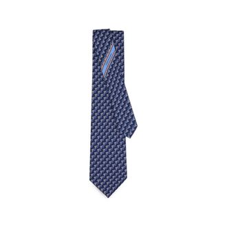 Ferragamo Accessoires, Heren, Blauw, ONE Size, Zijden stropdas met uilenprint