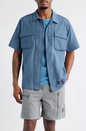 Alpha Industries Seersucker Short Sleeve Button-Up Shirt in Airborne Blue at Nordstrom, Size X-Large