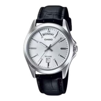 Casio Standard Genuine Leather Band Black Silver MTP-1370L-7AVDF