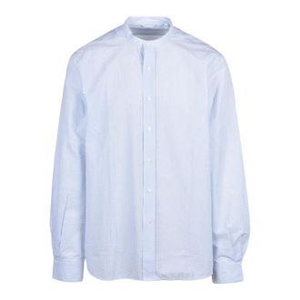 Aspesi Koreaanse Kraag Shirt - Heren - Casual Overhemden - Blauw - 3XL - Katoen - Overhemden