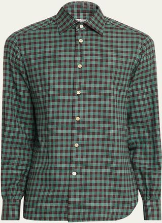 Kiton Mens Cotton Plaid Classic Fit Sport Shirt