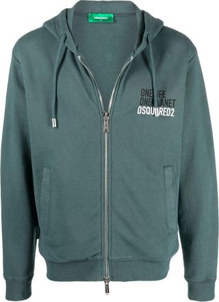 Dsquared2 One Life One Planet zip-up hoodie - men - Cotton/Cotton - L - Green