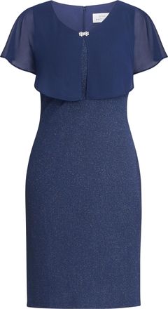 Gina Bacconi Womens Aris V Neck Dress With Embellished Chiffon Overlay - Navy - Size 20 UK
