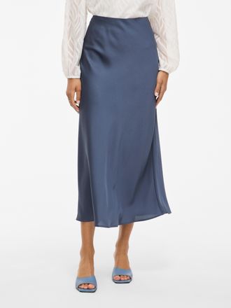 Vila Maxirock VILA VIELLETTE HW LONG SKIRT - NOOS, Damen, Gr. 34, blau (vintage indigo), Web, Obermaterial: 100% Polyester, unifarben, Basic schmal wadenla