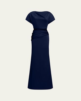 Halston Heritage Draped Satin Trumpet Gown