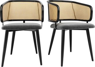 Urban Meuble Juego de 2 sillas con respaldo de rat&aacute;n y asiento de terciopelo gris