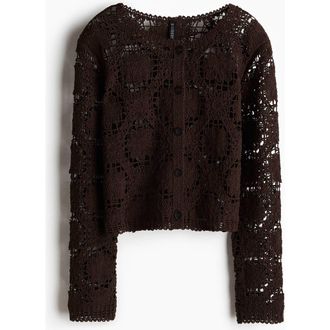 H&M Crochet-look Cardigan in Brown at Nordstrom, Size Xx-Small