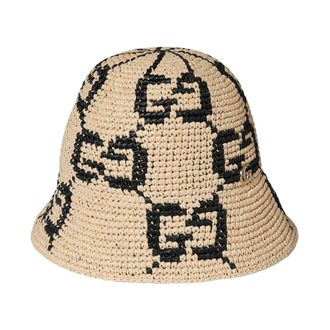 Gucci Hats, female, Beige, Size: S GG Straw Bucket Hat