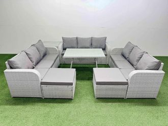 Fimous 11 Seat Outdoor PE Rattan Garden Furniture with Side Table Light Grey