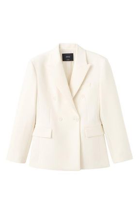 Mango Fitted Double Breasted Blazer in Ecru at Nordstrom, Size Medium