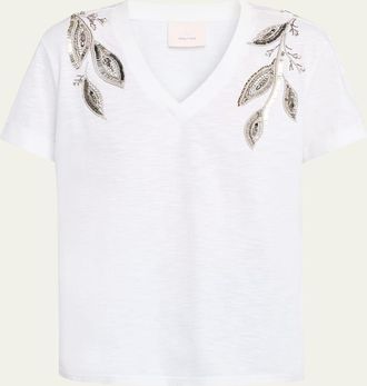 Cinq &agrave; Sept Bree V-Neck Beaded Paisley Tee