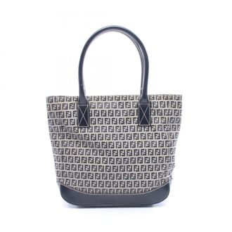 Fendi Gray Navy Canvas Leather Handbag Tote Bag (Pre-Owned)
