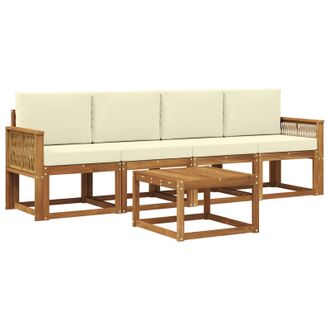 vidaXL Conjunto De Sof&aacute;s De Exterior 5 Pcs Natural Y Crema Poli&eacute;ster Vidaxl