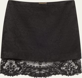 Saint Laurent Jacquard Lace Hem Mini Skirt