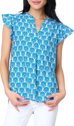 Gibsonlook Notch Neck Flutter Sleeve High-Low Top in Blue Medallion Print at Nordstrom Rack, Size Xx-Small