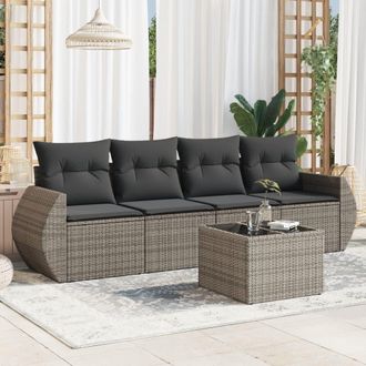 vidaXL Juego De Sof&aacute;s Jard&iacute;n Con Cojines 5 Pzas Rat&aacute;n Sint&eacute;tico Gris Vidaxl