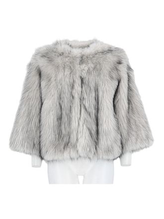 Leon & LouLou Paris Beige Cropped Boxy Plush Faux Fur Bomber Jacket