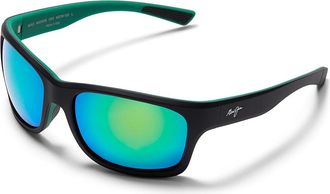 Maui Jim Ano Nui Fashion Mens Sunglasses Matte Black W/Green Interior/Mauigreen Polarized, Glass Lenses/Nylon