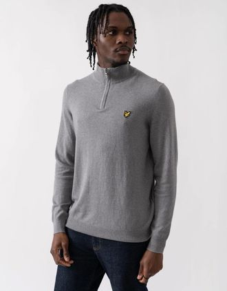 Lyle & Scott Mens Lyle & Scott Cotton Merino Mens Quarter Zip Jumper - T28 Mid Grey Marl - Size: 38