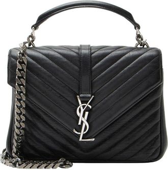 Saint Laurent Black Matelasse Calfskin College Medium Shoulder Bag (Authentic Pre-Loved)