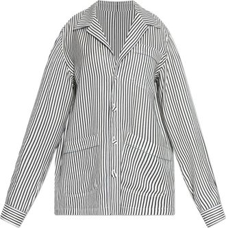 Tom Ford Gestreept zijden PJ-shirt met biezen en ton-sur-ton TF geborduurd logo - Dames - Overhemden - Wit - 3XS - Overhemden