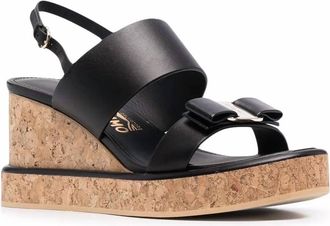 Ferragamo Womens Vara Bow Wedge Sandals In Black