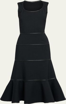 Alaia Leather Braided Sleeveless Tiered Midi Dress