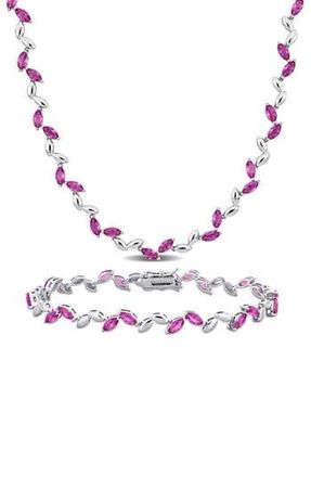 Delmar Sterling Silver Lab Grown Pink Sapphire Necklace & Bracelet Set at Nordstrom Rack