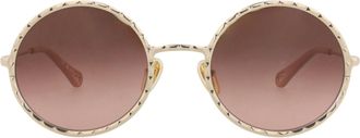 Chlo&eacute; Round-Frame Metal Sunglasses