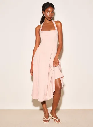 Icone Womens Tone-on-tone flowers flared halter dress