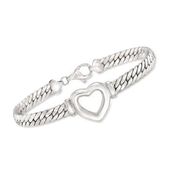 Ross-Simons Sterling Silver Cuban-Link Heart Bracelet