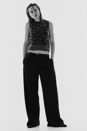 H&M Belted Tailored Trousers in Black at Nordstrom, Size 18