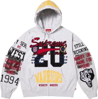 SUPREME SS26 Warriors Appliqu&eacute; Zip Up Hooded Sweatshirt Ash Gray SUP-SS26-212-GRY