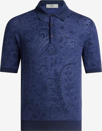 Etro Kurzarm-Jacquard-Strick-Polohemd aus Baumwolle mit Paisley-Motiv