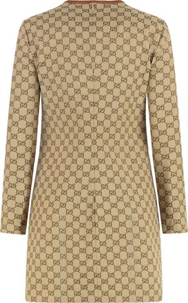 Gucci Womens Gg Jacquard Fabric Dress Camel Cotton
