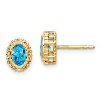Diamond2Deal 14k Gold Oval Blue Topaz Stud Earrings