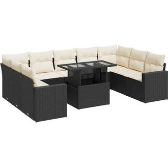 vidaXL Set De Sof&aacute;s De Jard&iacute;n Y Cojines 10 Pzas Rat&aacute;n Sint&eacute;tico Negro Vidaxl
