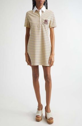 Stella McCartney Embroidered Crest Fancy Stripe Polo Dress in Multicolor at Nordstrom, Size X-Small