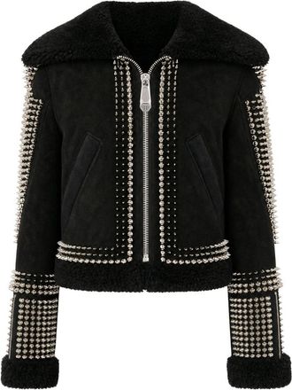 Philipp Plein Shearling Leren Cropped Jacket met Studs - Dames - Jassen - Zwart - S - Jassen