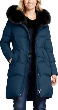 Generic Womens Long Winter Coats Ladies Parkas Jacket Thicken Padded Quilted Jacket Zip up Longline Warm Puffer Coats with Faux Fur Collar Hooded Thickened Wi
