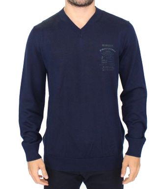 Ermanno Scervino Mens Vneck Merino Wool Sweater - Navy - Size EU 48 (Mens)