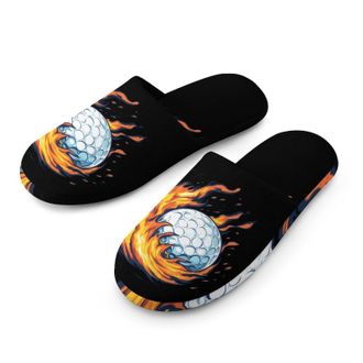 Generic Golf Ball with Flames Mens House Slippers Slip Indoor Slipper On Shoes Warm Outdoor